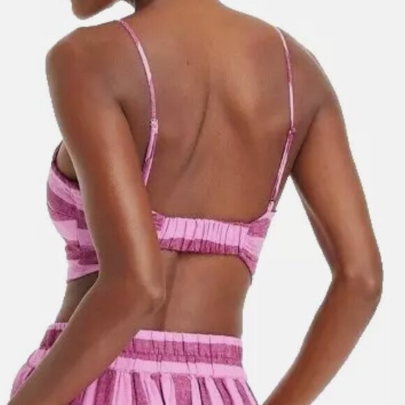 New A New Day Beach Bungalow Linen Bralette Pink Berry Striped - Picture 2 of 7